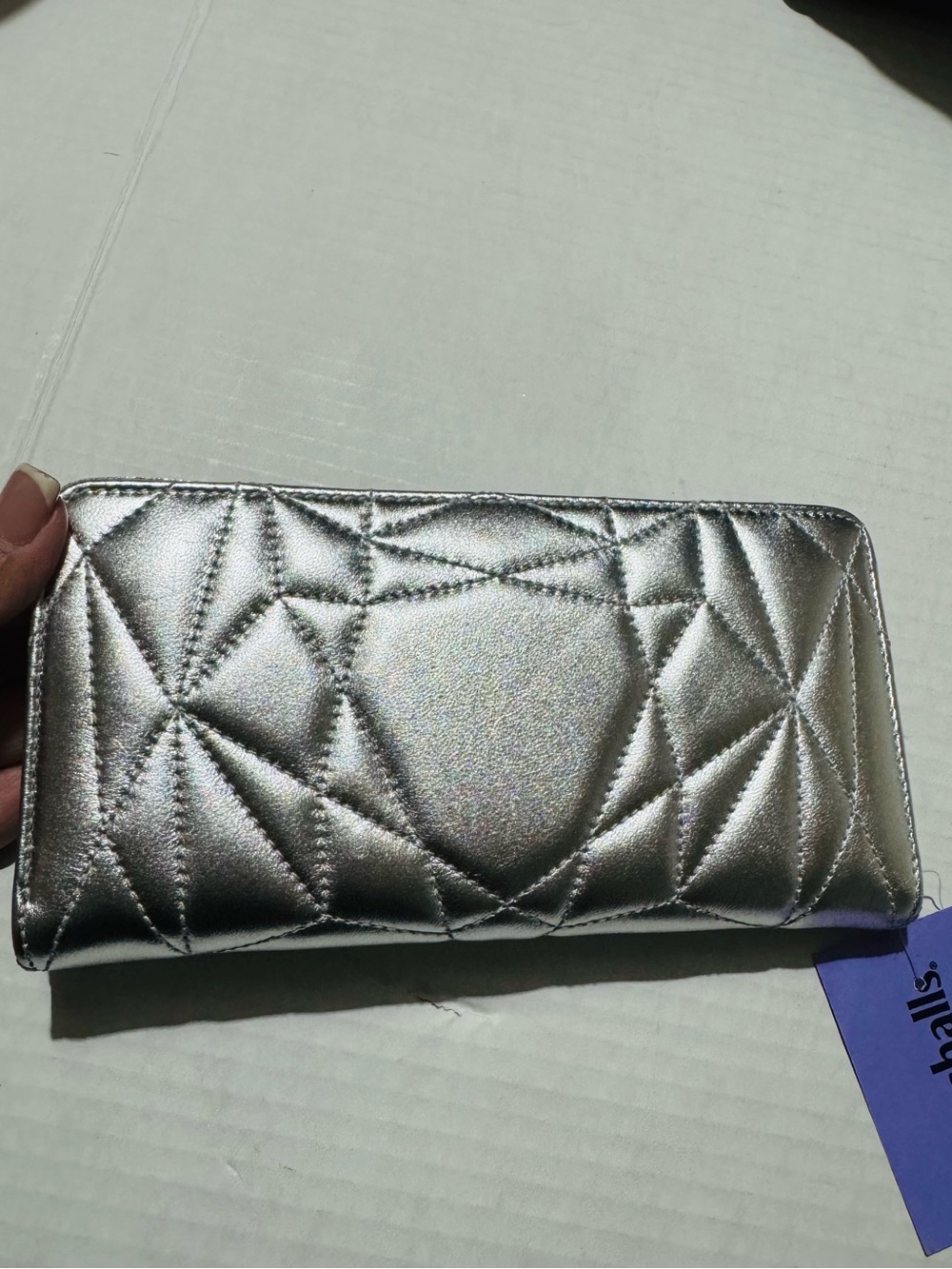 Tiffany silver geometric Metallic Quilted Long Wallet  BNWT